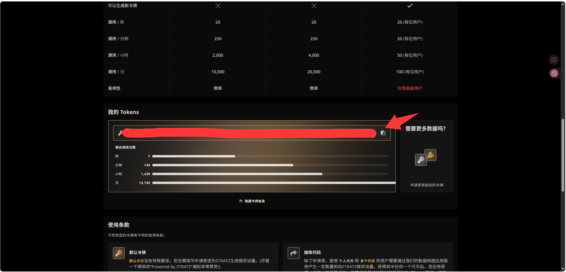 显示出的 token 与右侧复制图标